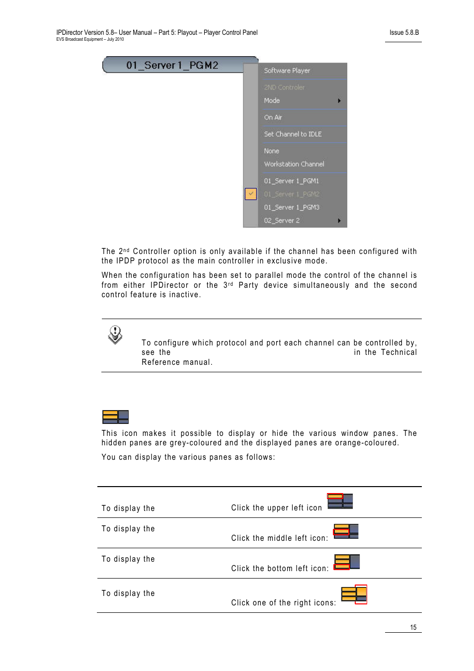 Pane display icon, Isplay | EVS IPDirector Version 5.8 - July 2010 Part 5 User's Manual User Manual | Page 24 / 102