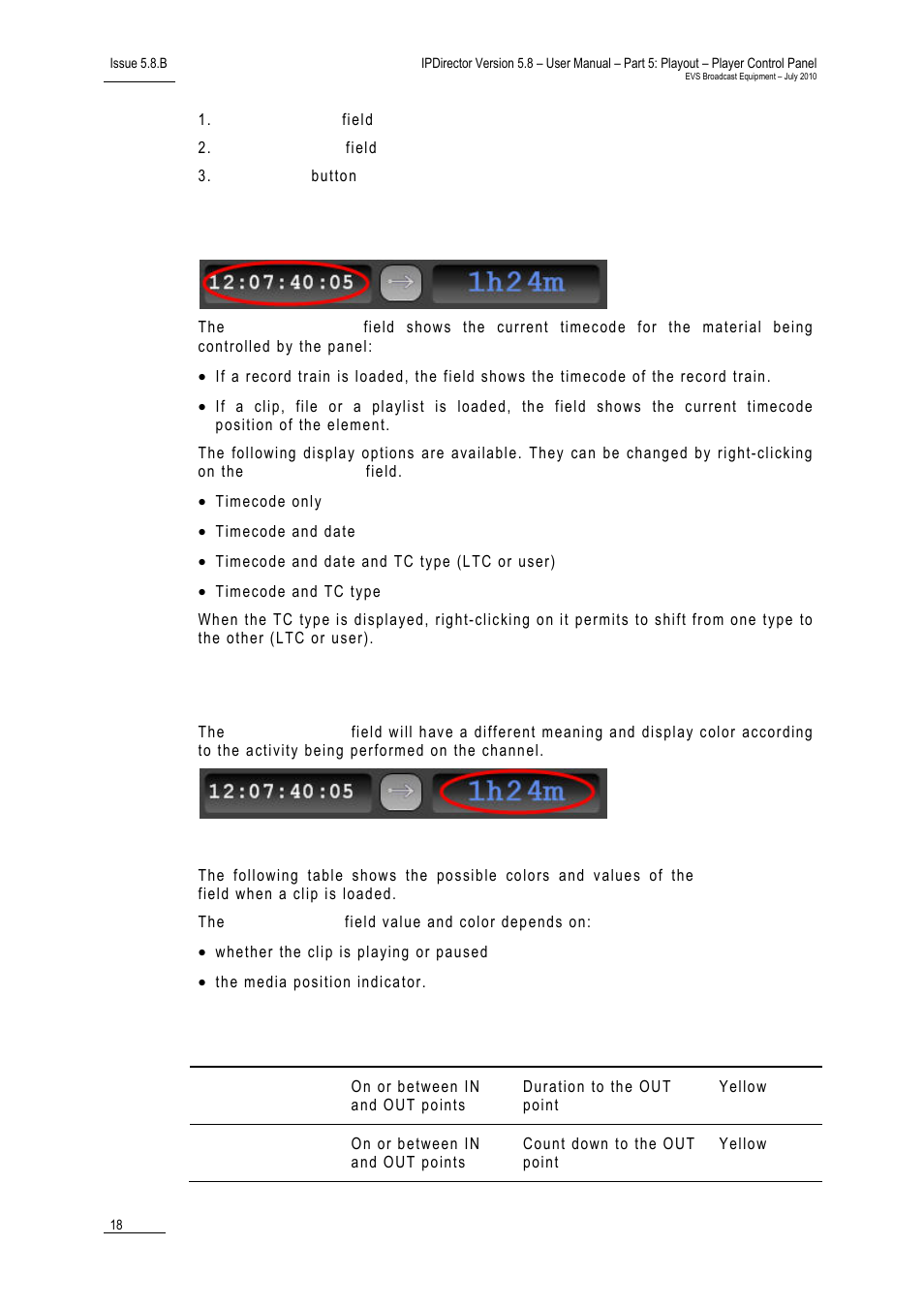 Left timecode field, Right duration field, When a clip is loaded | EVS IPDirector Version 5.8 - July 2010 Part 5 User's Manual User Manual | Page 27 / 102