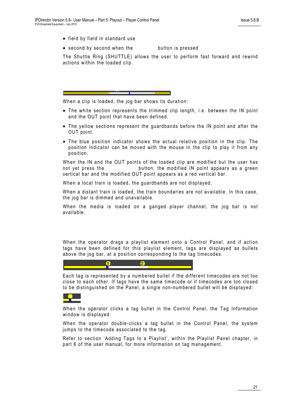 Jog bar, Playlist element tags | EVS IPDirector Version 5.8 - July 2010 Part 5 User's Manual User Manual | Page 30 / 102
