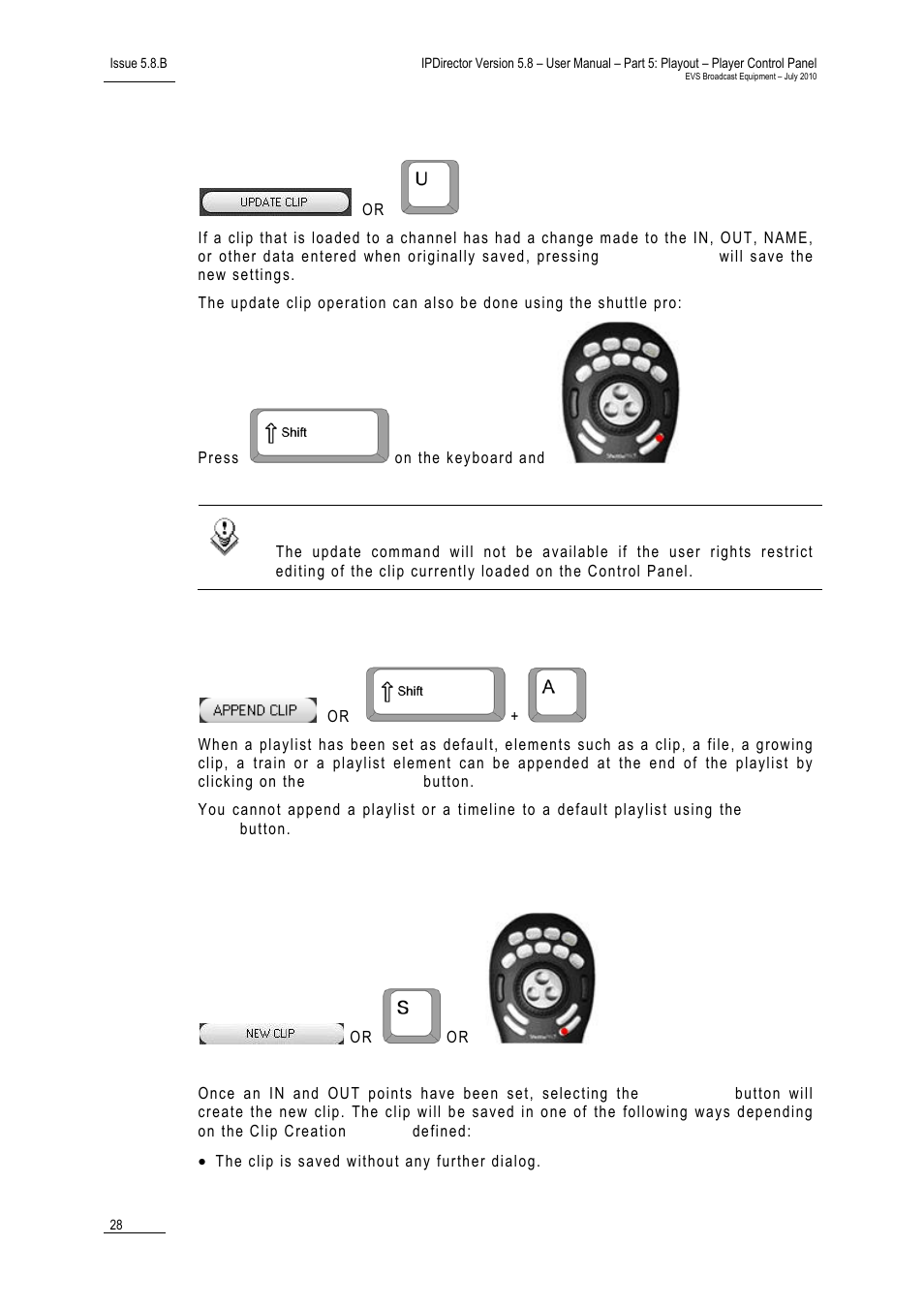Update clip button, Append clip button, New clip button | EVS IPDirector Version 5.8 - July 2010 Part 5 User's Manual User Manual | Page 37 / 102