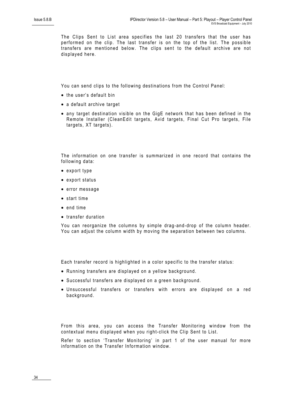Possible transfers, Transfer information, Transfer status | Viewing detailed transfer information | EVS IPDirector Version 5.8 - July 2010 Part 5 User's Manual User Manual | Page 43 / 102