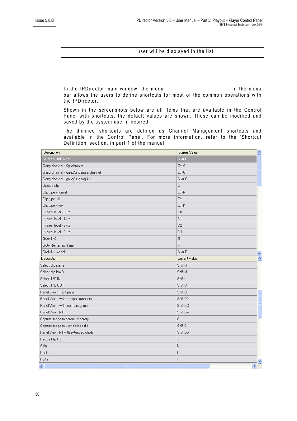 13 control panel shortcuts, Control panel shortcuts, 13 c | Ontrol, Anel, Hortcuts | EVS IPDirector Version 5.8 - July 2010 Part 5 User's Manual User Manual | Page 59 / 102