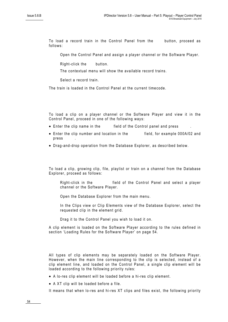 How to load a train from the e/e button, 2 loading a clip in the control panel, How to load a media by a drag-and-drop operation | Loading rules for the software player, Loading a clip in the control panel | EVS IPDirector Version 5.8 - July 2010 Part 5 User's Manual User Manual | Page 63 / 102