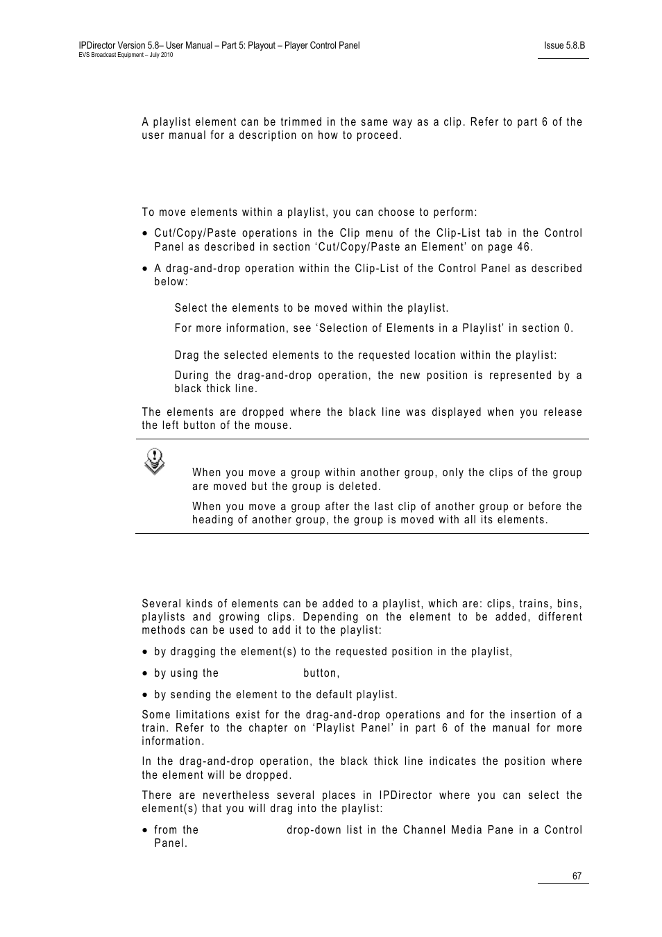 4 modifying a playlist element, 5 how to move elements within a playlist, 6 adding elements to a playlist | Modifying a playlist element, How to move elements within a playlist, Adding elements to a playlist, 6 ‘adding elements to a playlist, Odifying a, Laylist, Lement | EVS IPDirector Version 5.8 - July 2010 Part 5 User's Manual User Manual | Page 76 / 102