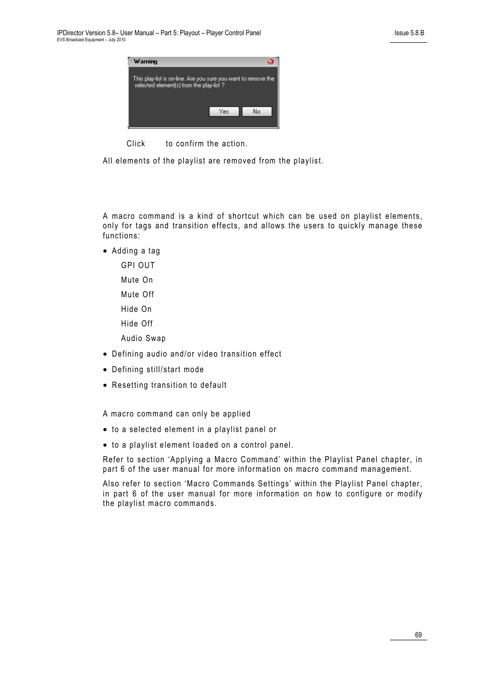 8 applying a macro command on a playlist element, Applying a macro command on a playlist element, Pplying a | Acro, Ommand on a, Laylist, Lement | EVS IPDirector Version 5.8 - July 2010 Part 5 User's Manual User Manual | Page 78 / 102