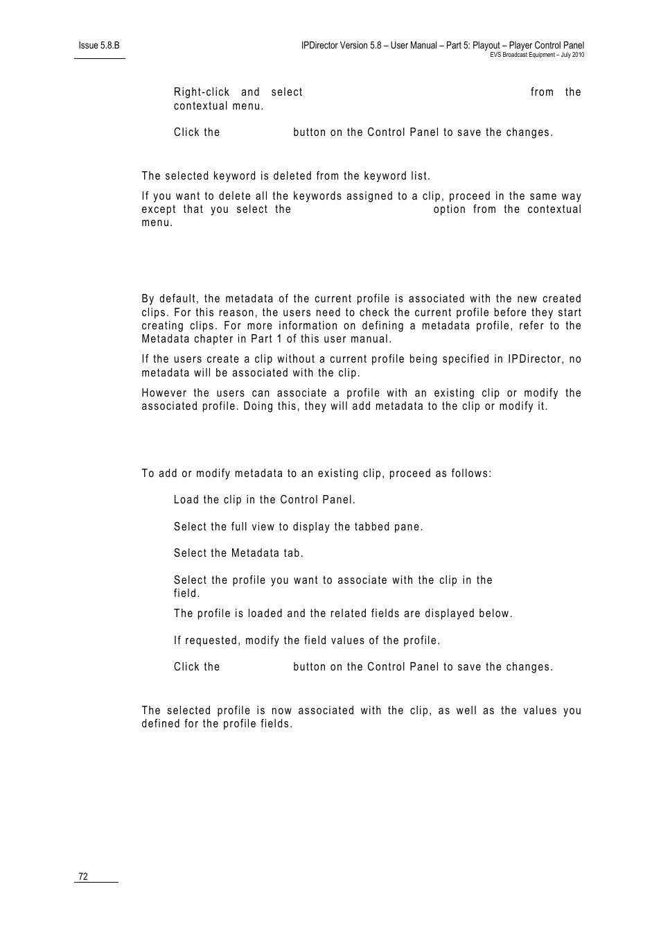 2 adding or modifying metadata to a clip, How to add or modify metadata to a clip, Adding or modifying metadata to a clip | Dding or, Odifying, Etadata to a | EVS IPDirector Version 5.8 - July 2010 Part 5 User's Manual User Manual | Page 81 / 102