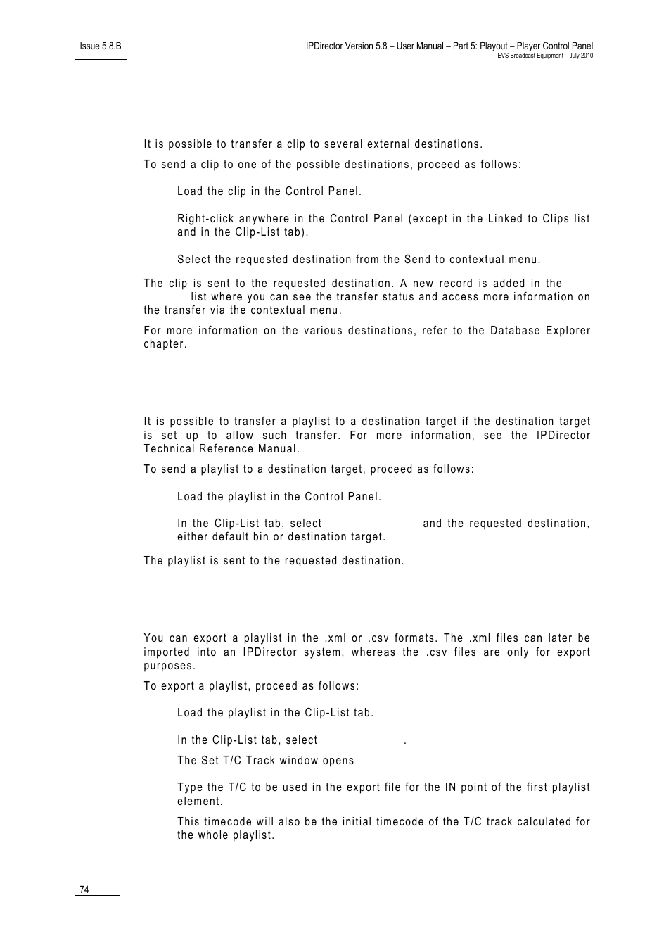2 how to send a clip to an external destination, 4 how to export a playlist, How to send a clip to an external destination | How to send a playlist to an external destination, How to export a playlist, 4 ‘how to export a playlist’, on | EVS IPDirector Version 5.8 - July 2010 Part 5 User's Manual User Manual | Page 83 / 102