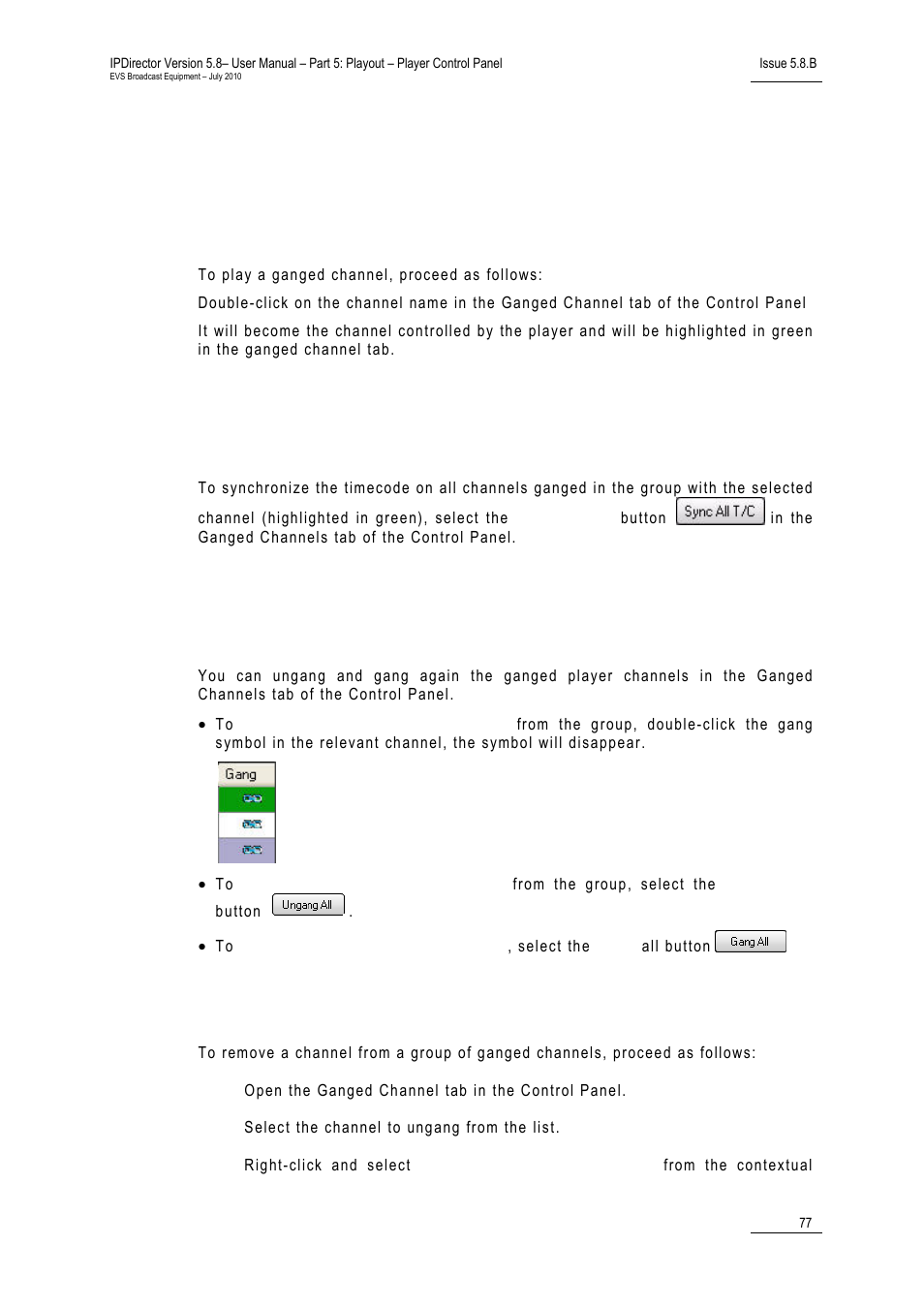 11 using ganged channels, 1 how to play a ganged channel, 4 how to remove a channel from the group | Using ganged channels, How to play a ganged channel, How to remove a channel from the group | EVS IPDirector Version 5.8 - July 2010 Part 5 User's Manual User Manual | Page 86 / 102