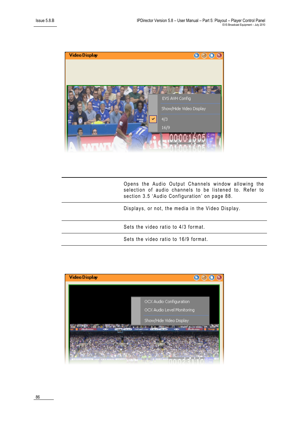 1 video display linked to the player channel, 2 video display linked to the software player, Video display linked to the player channel | Video display linked to the software player, 2 ‘video display linked to the software player’ o | EVS IPDirector Version 5.8 - July 2010 Part 5 User's Manual User Manual | Page 95 / 102