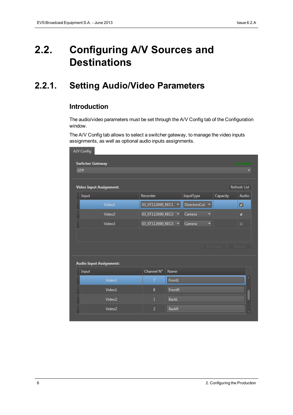 Configuring a/v sources and destinations, Setting audio/video parameters | EVS IPDirector Version 6.2 - June 2013 DIRECTOR’S CUT User Manual User Manual | Page 14 / 34