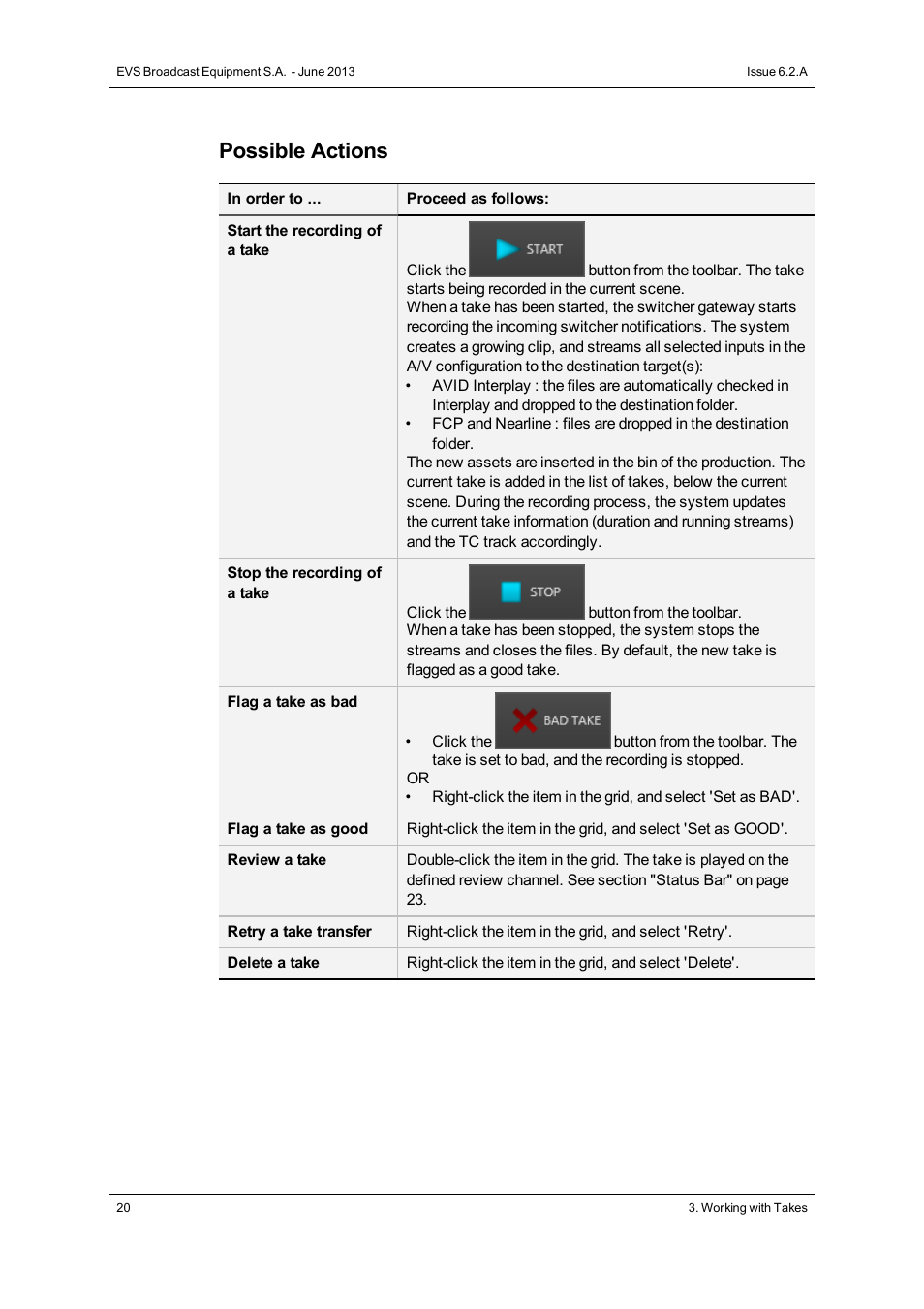 Possible actions | EVS IPDirector Version 6.2 - June 2013 DIRECTOR’S CUT User Manual User Manual | Page 28 / 34