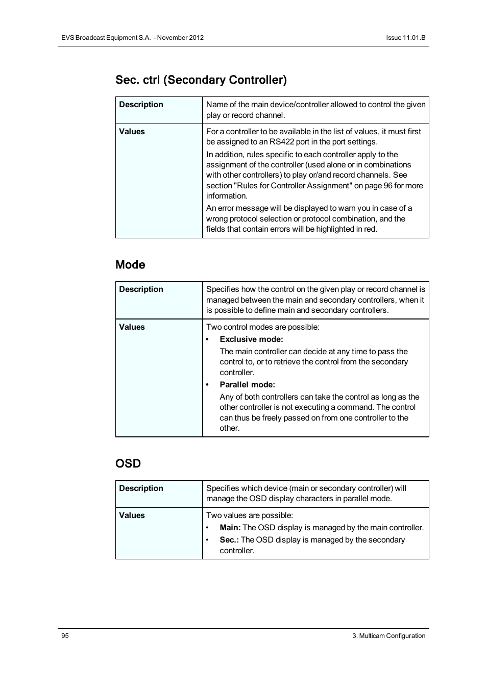 Sec. ctrl (secondary controller), Mode | EVS XT2 Version 11.01 - November 2012 Configuration Manual User Manual | Page 105 / 226