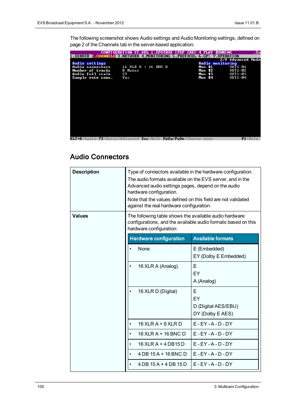 Audio connectors | EVS XT2 Version 11.01 - November 2012 Configuration Manual User Manual | Page 115 / 226