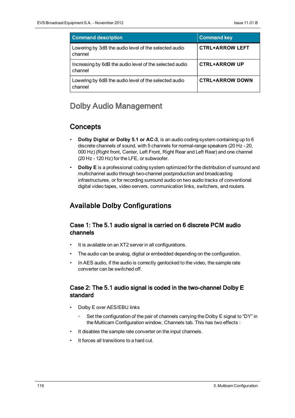 Dolby audio management, Concepts, Available dolby configurations | EVS XT2 Version 11.01 - November 2012 Configuration Manual User Manual | Page 129 / 226