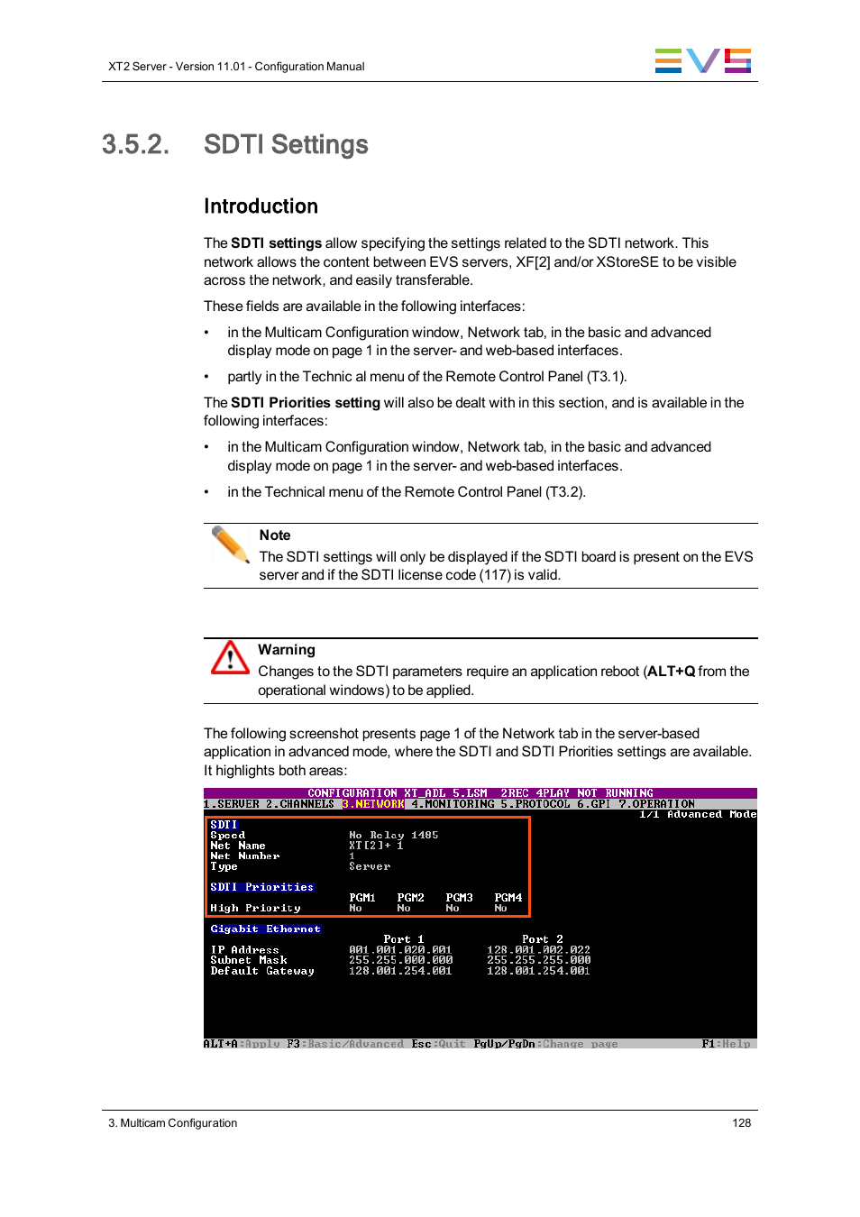 Sdti settings, Introduction | EVS XT2 Version 11.01 - November 2012 Configuration Manual User Manual | Page 138 / 226