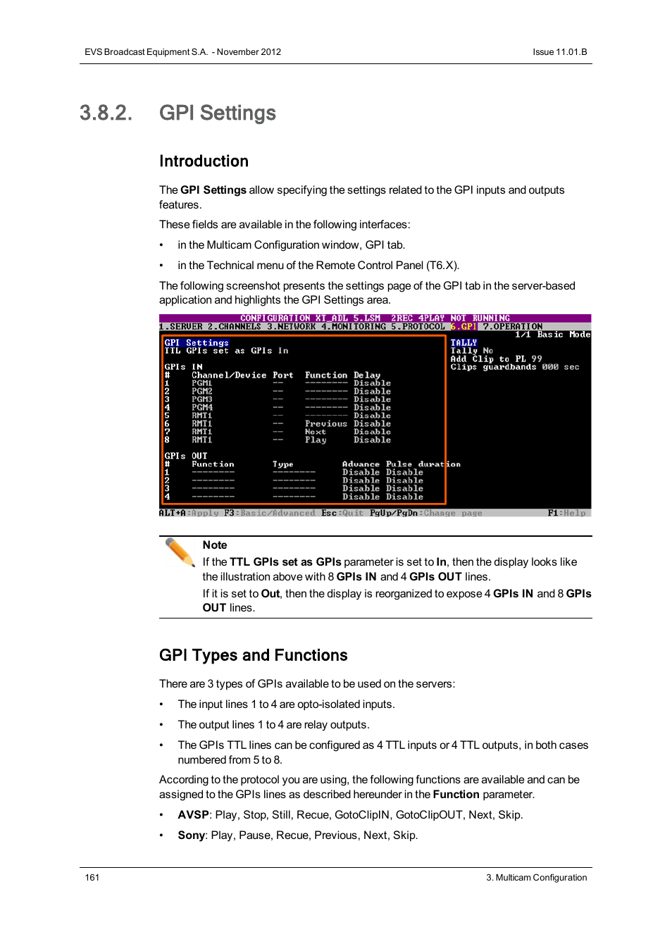 Gpi settings, Introduction, Gpi types and functions | EVS XT2 Version 11.01 - November 2012 Configuration Manual User Manual | Page 171 / 226
