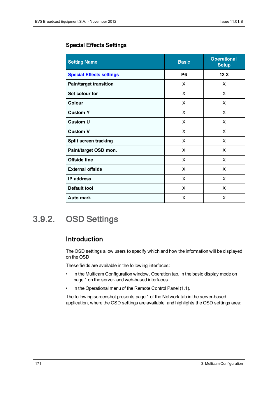 Osd settings, Introduction | EVS XT2 Version 11.01 - November 2012 Configuration Manual User Manual | Page 181 / 226