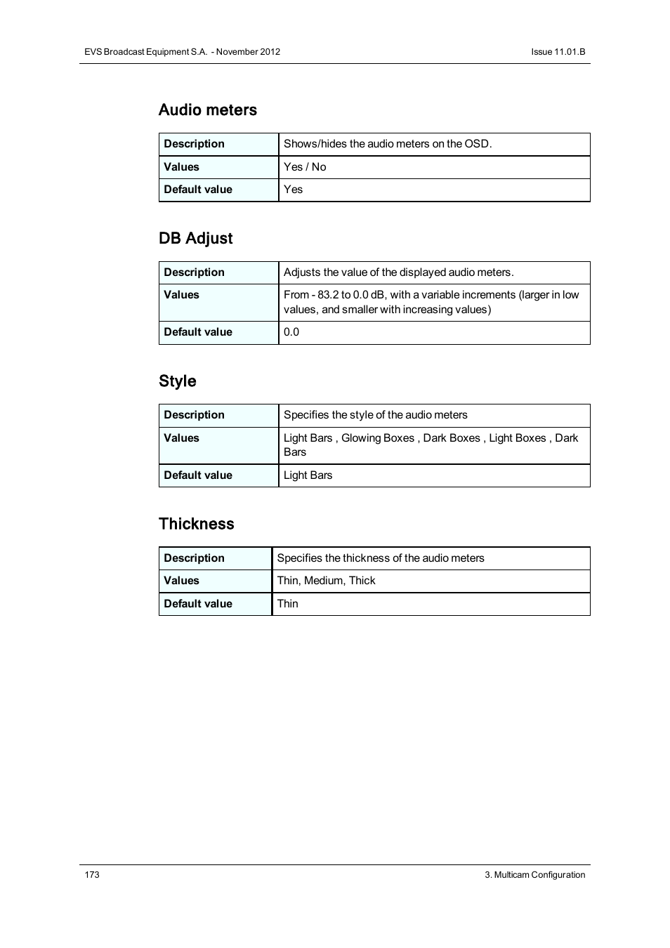 Audio meters, Db adjust, Style | Thickness | EVS XT2 Version 11.01 - November 2012 Configuration Manual User Manual | Page 183 / 226