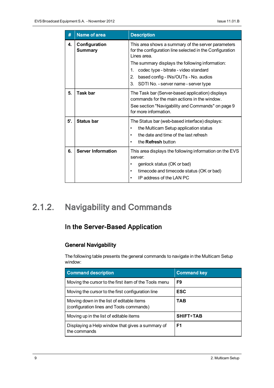 Navigability and commands | EVS XT2 Version 11.01 - November 2012 Configuration Manual User Manual | Page 19 / 226