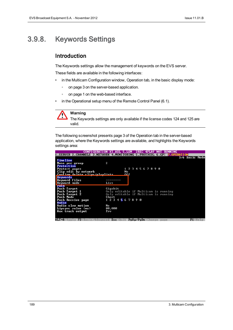 Keywords settings, Introduction | EVS XT2 Version 11.01 - November 2012 Configuration Manual User Manual | Page 199 / 226