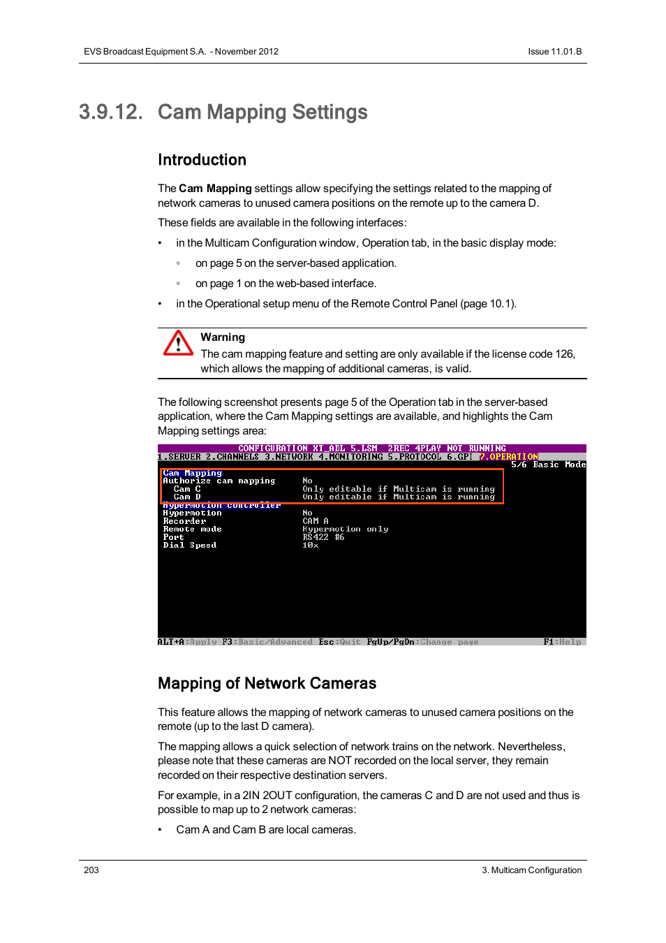 Cam mapping settings, Introduction, Mapping of network cameras | EVS XT2 Version 11.01 - November 2012 Configuration Manual User Manual | Page 213 / 226