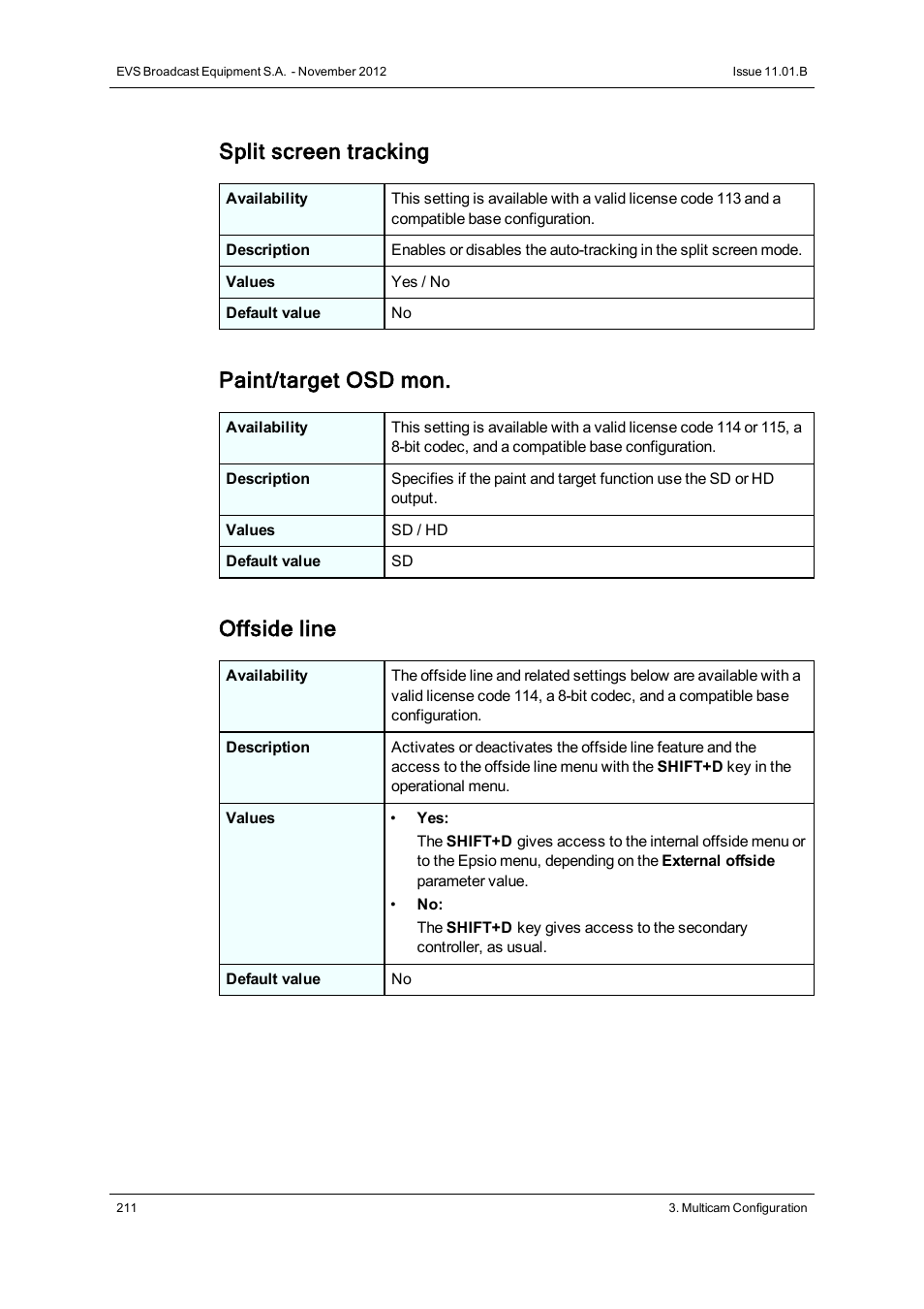 Split screen tracking, Paint/target osd mon, Offside line | EVS XT2 Version 11.01 - November 2012 Configuration Manual User Manual | Page 221 / 226