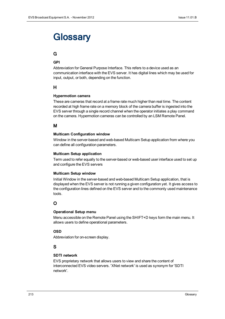 Glossary | EVS XT2 Version 11.01 - November 2012 Configuration Manual User Manual | Page 223 / 226