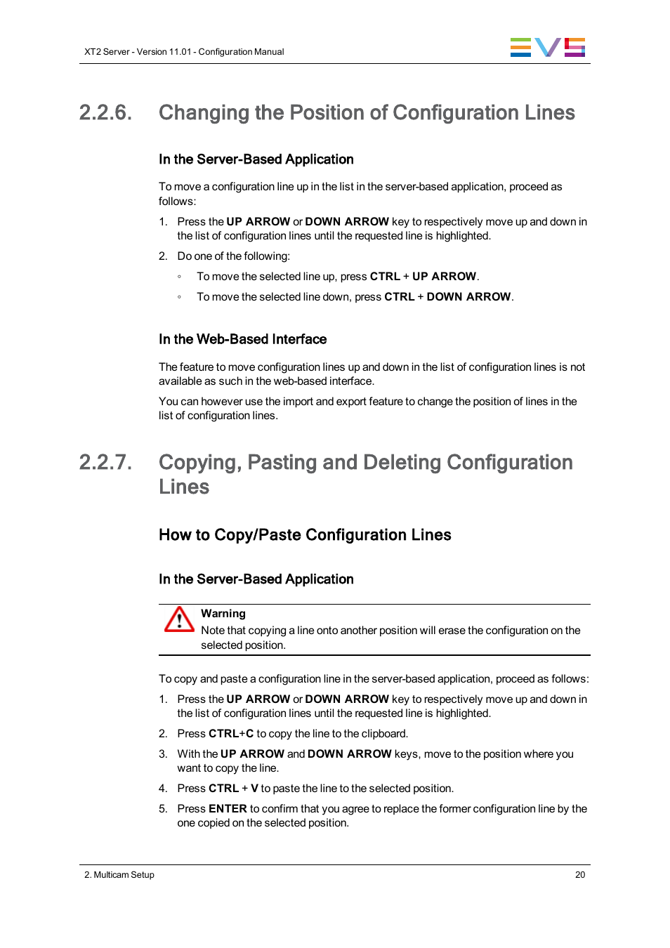 Changing the position of configuration lines, Copying, pasting and deleting configuration lines, How to copy/paste configuration lines | EVS XT2 Version 11.01 - November 2012 Configuration Manual User Manual | Page 30 / 226