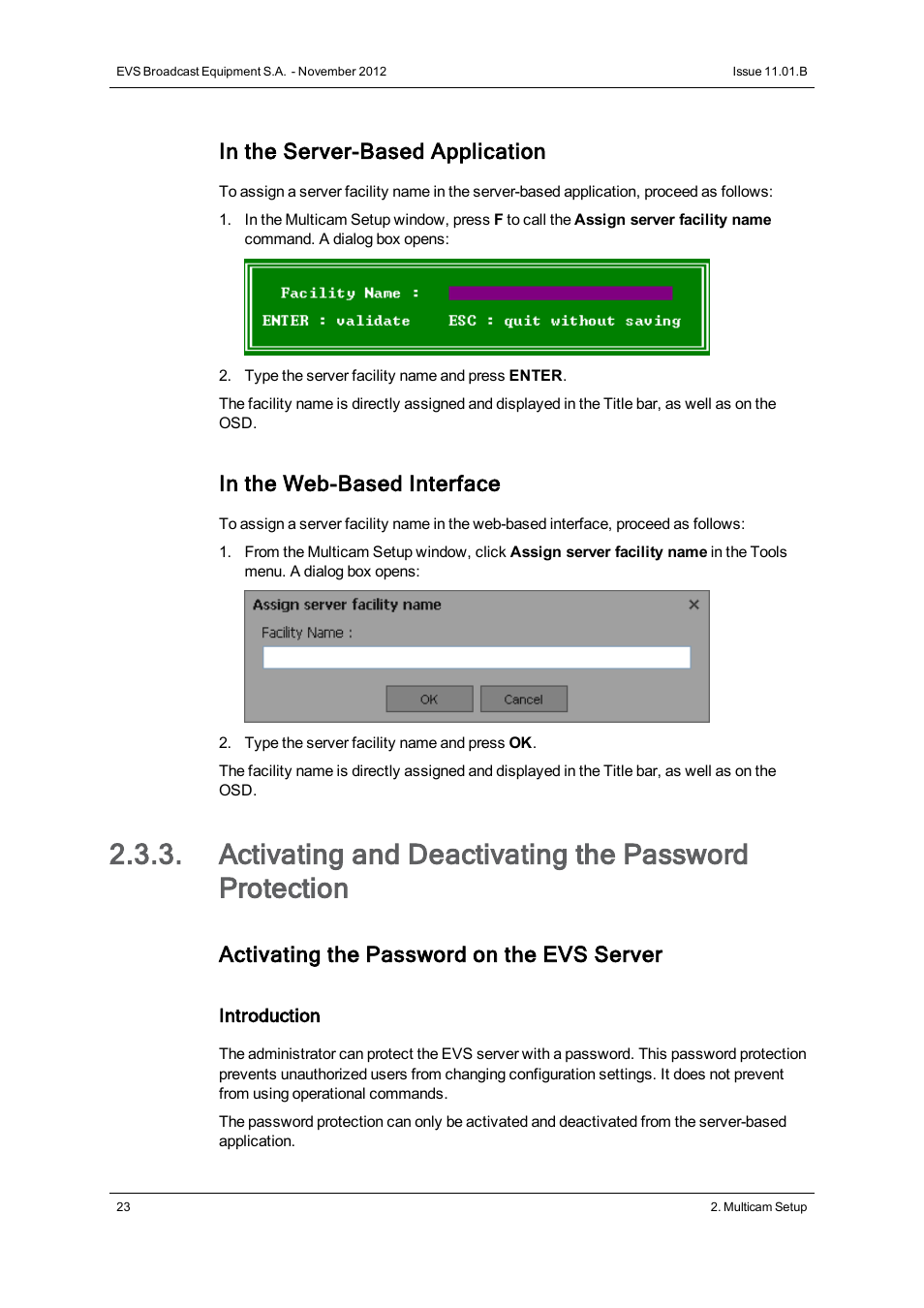 Enable password for technical settings, Activating the password on the evs server | EVS XT2 Version 11.01 - November 2012 Configuration Manual User Manual | Page 33 / 226