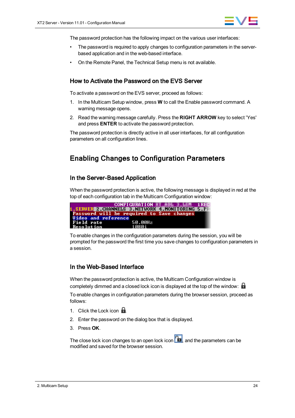 Enabling changes to configuration parameters | EVS XT2 Version 11.01 - November 2012 Configuration Manual User Manual | Page 34 / 226