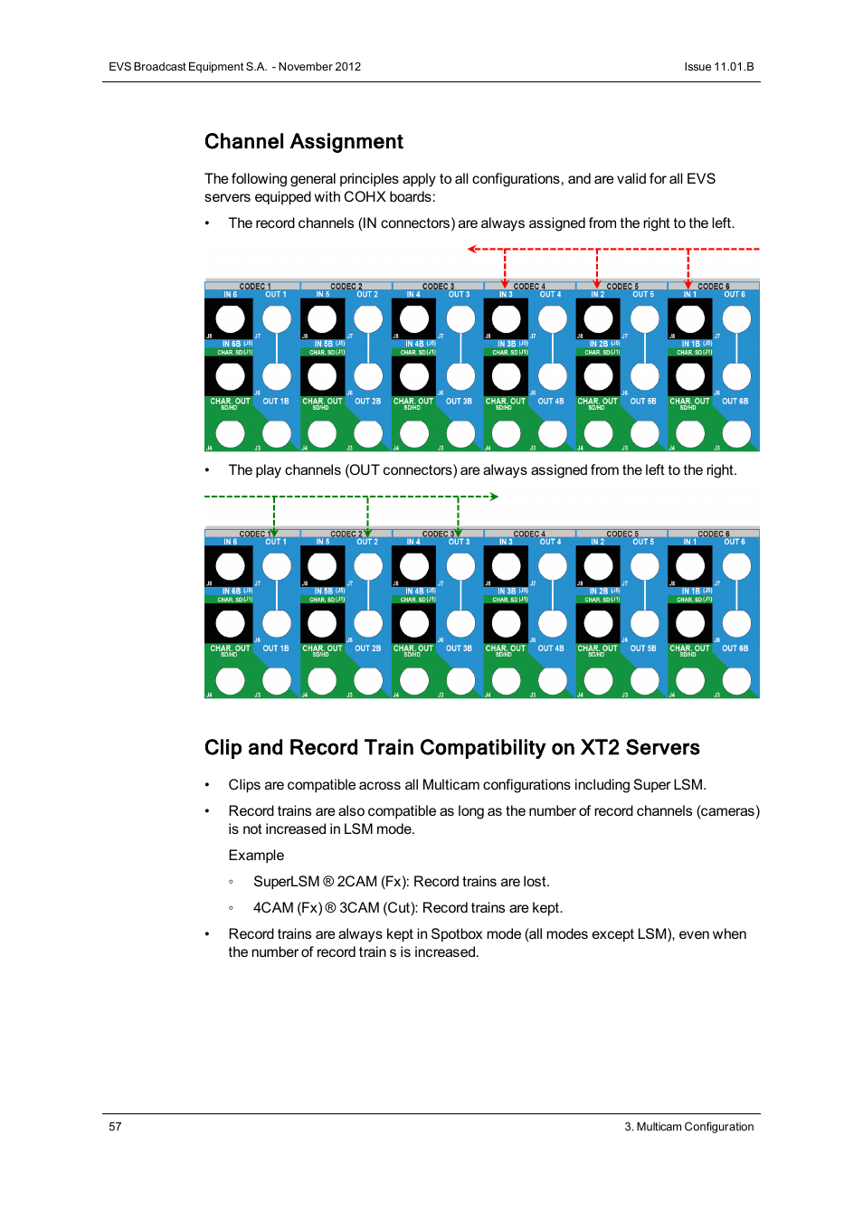 Channel assignment, Clip and record train compatibility on xt2 servers | EVS XT2 Version 11.01 - November 2012 Configuration Manual User Manual | Page 67 / 226