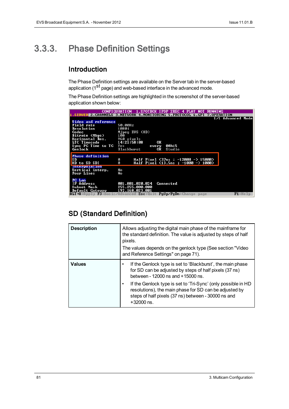 Phase definition settings, Introduction, Sd (standard definition) | EVS XT2 Version 11.01 - November 2012 Configuration Manual User Manual | Page 91 / 226