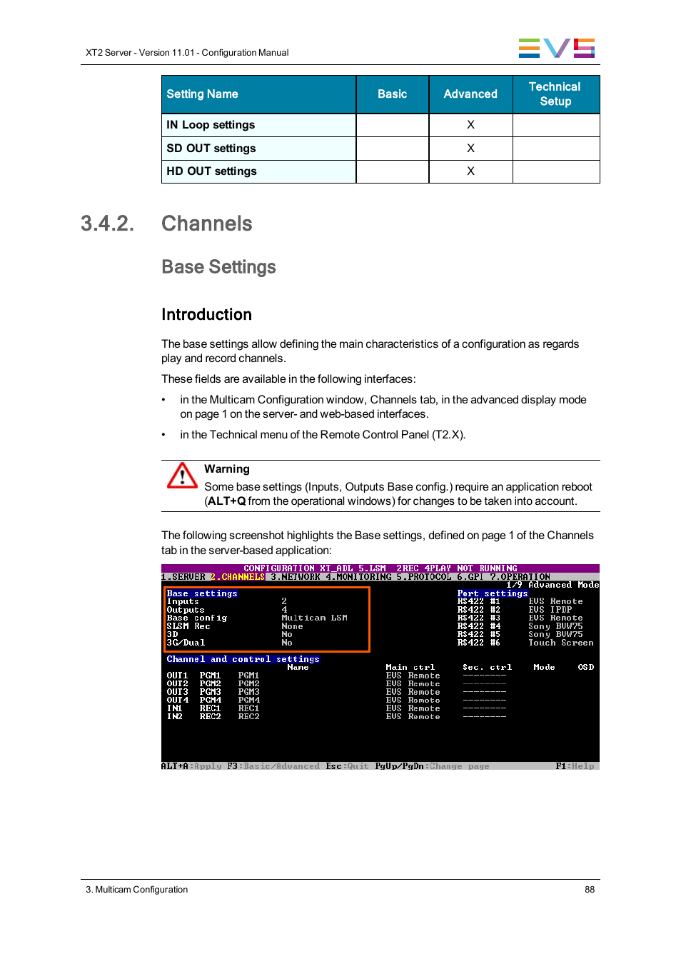 Channels, Base settings, Introduction | EVS XT2 Version 11.01 - November 2012 Configuration Manual User Manual | Page 98 / 226