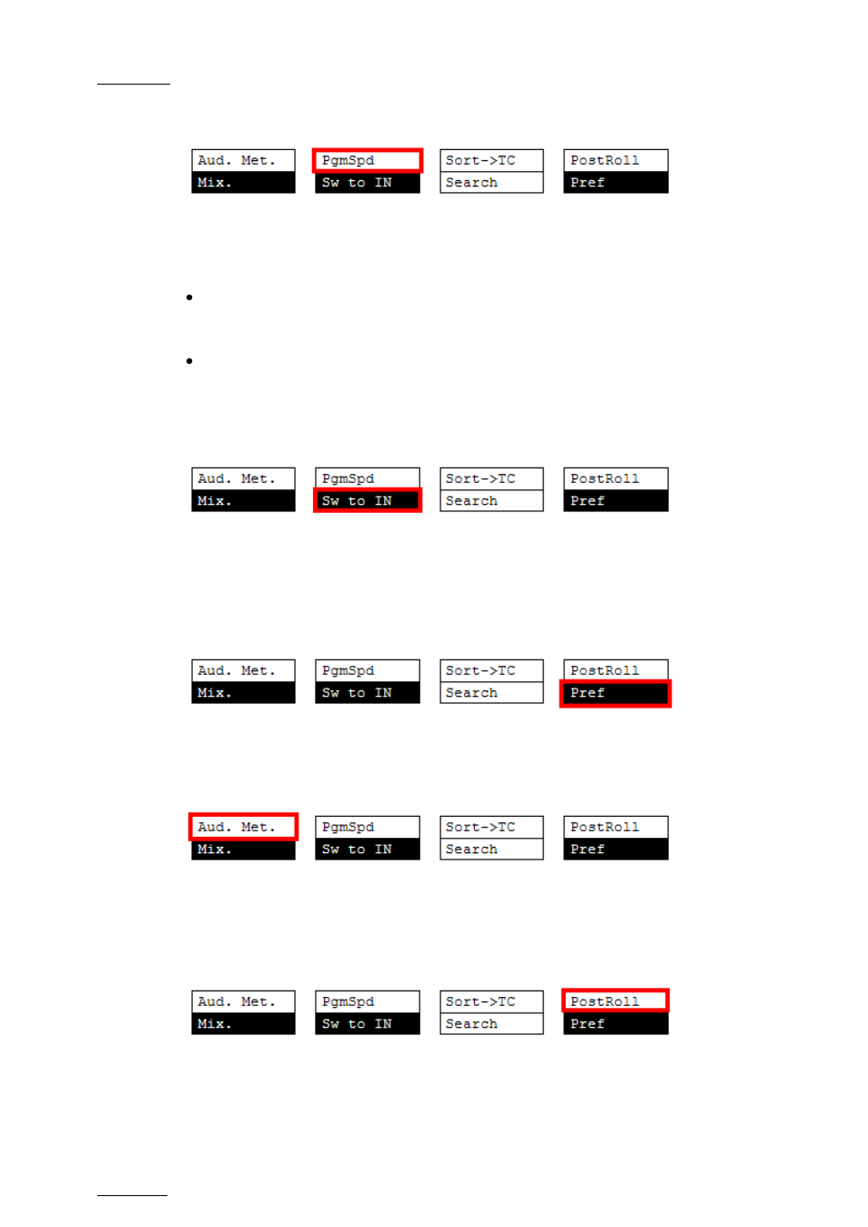 Pgmspd/varmax, Sw to in, Pref | Aud.met, Postroll | EVS MulticamLSM Version 10.04 - January 2011 Operating Manual User Manual | Page 38 / 201