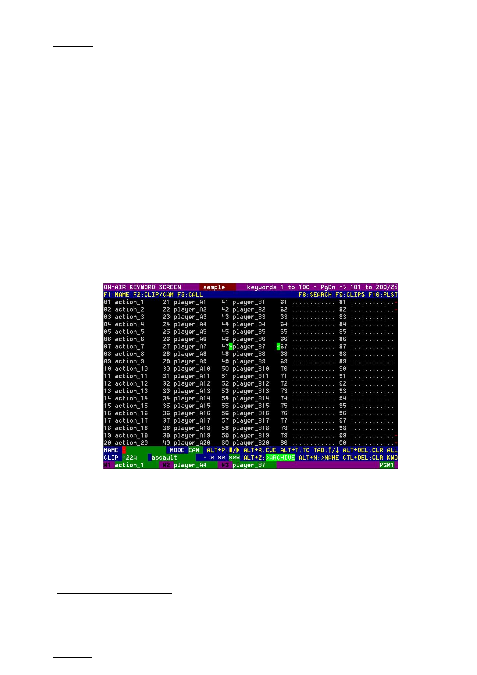 2 assigning keywords using the vga screen, 1 keyword windows, Assigning keywords using the vga screen | Keyword windows, Eyword, Indows | EVS MulticamLSM Version 10.04 - January 2011 Operating Manual User Manual | Page 86 / 201