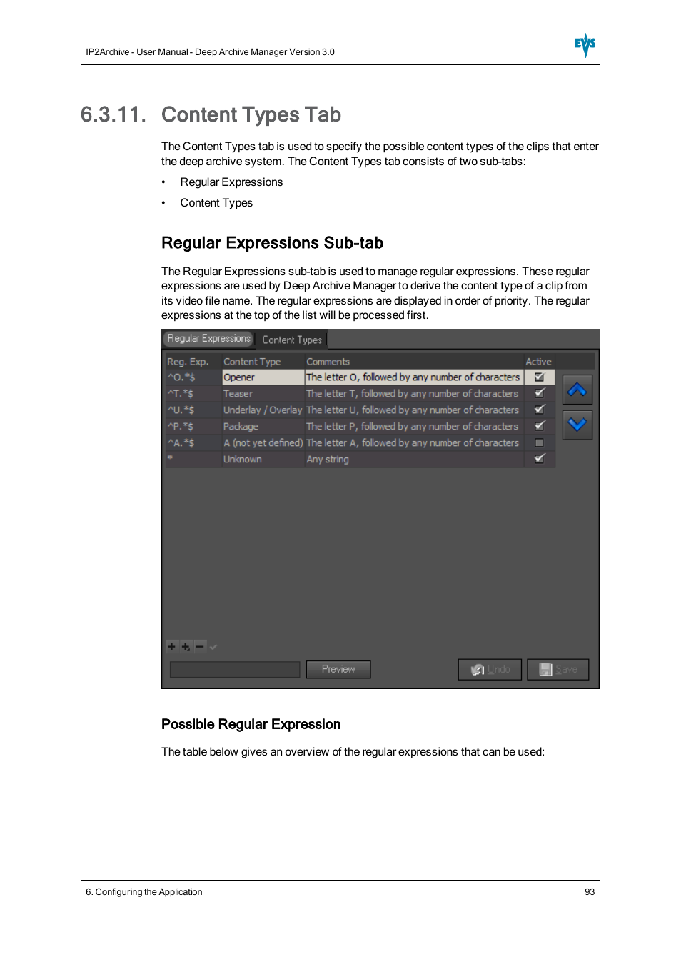 Content types tab, Regular expressions sub-tab | EVS IP2Archive Deep Archive Manager Version 3.0 - October 2012 User Manual User Manual | Page 100 / 111