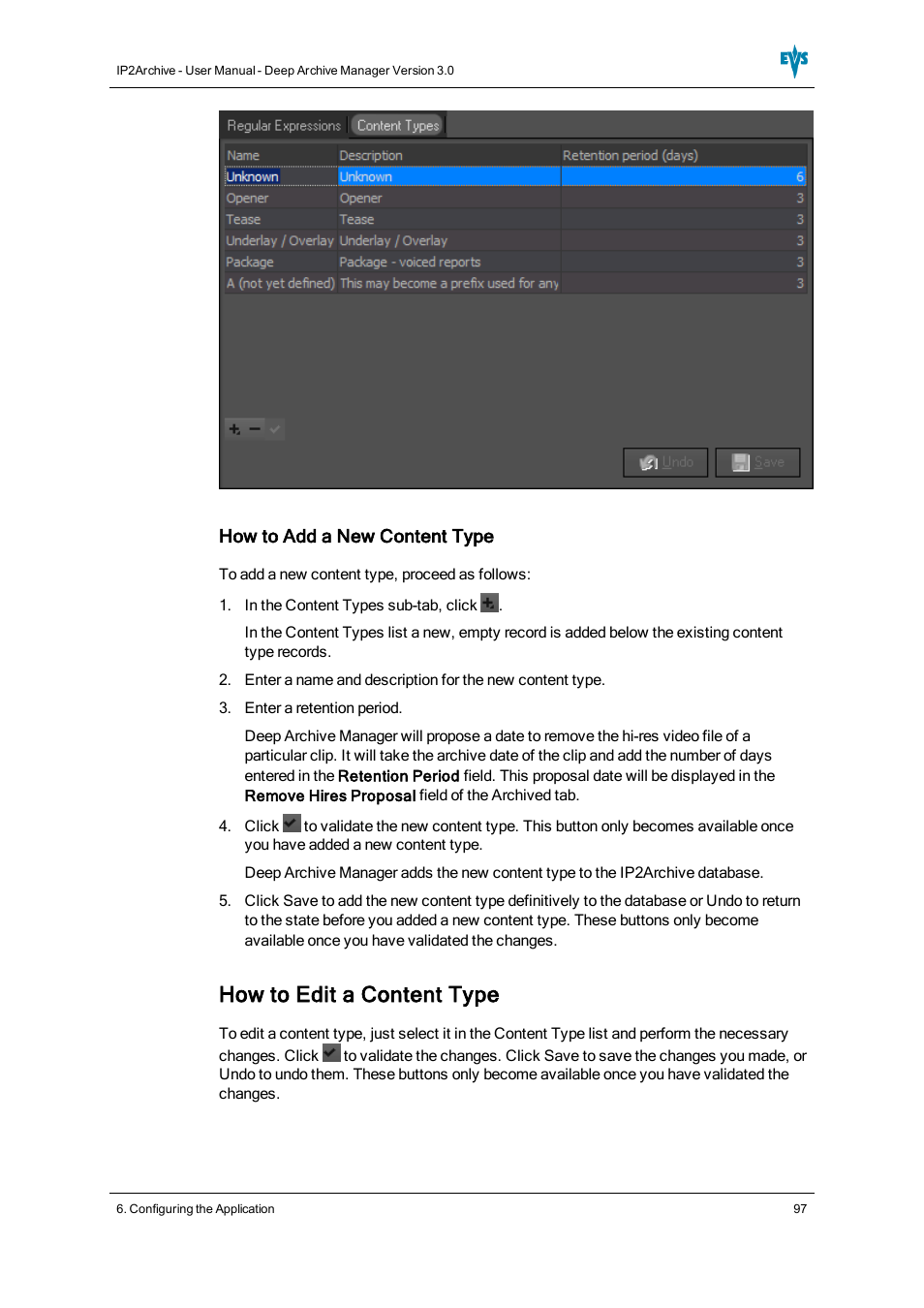 How to edit a content type | EVS IP2Archive Deep Archive Manager Version 3.0 - October 2012 User Manual User Manual | Page 104 / 111