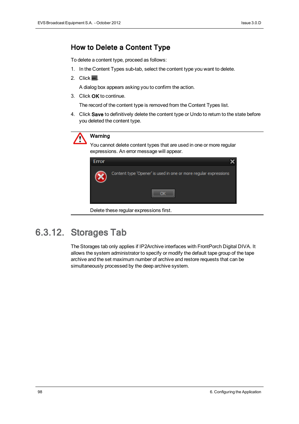 Storages tab, How to delete a content type | EVS IP2Archive Deep Archive Manager Version 3.0 - October 2012 User Manual User Manual | Page 105 / 111