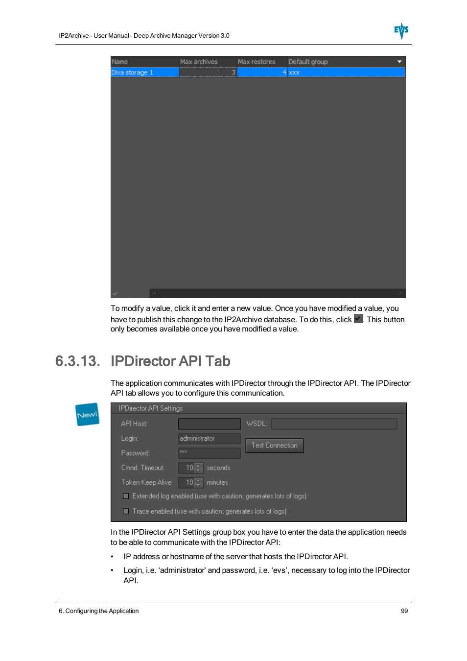 Ipdirector api tab | EVS IP2Archive Deep Archive Manager Version 3.0 - October 2012 User Manual User Manual | Page 106 / 111