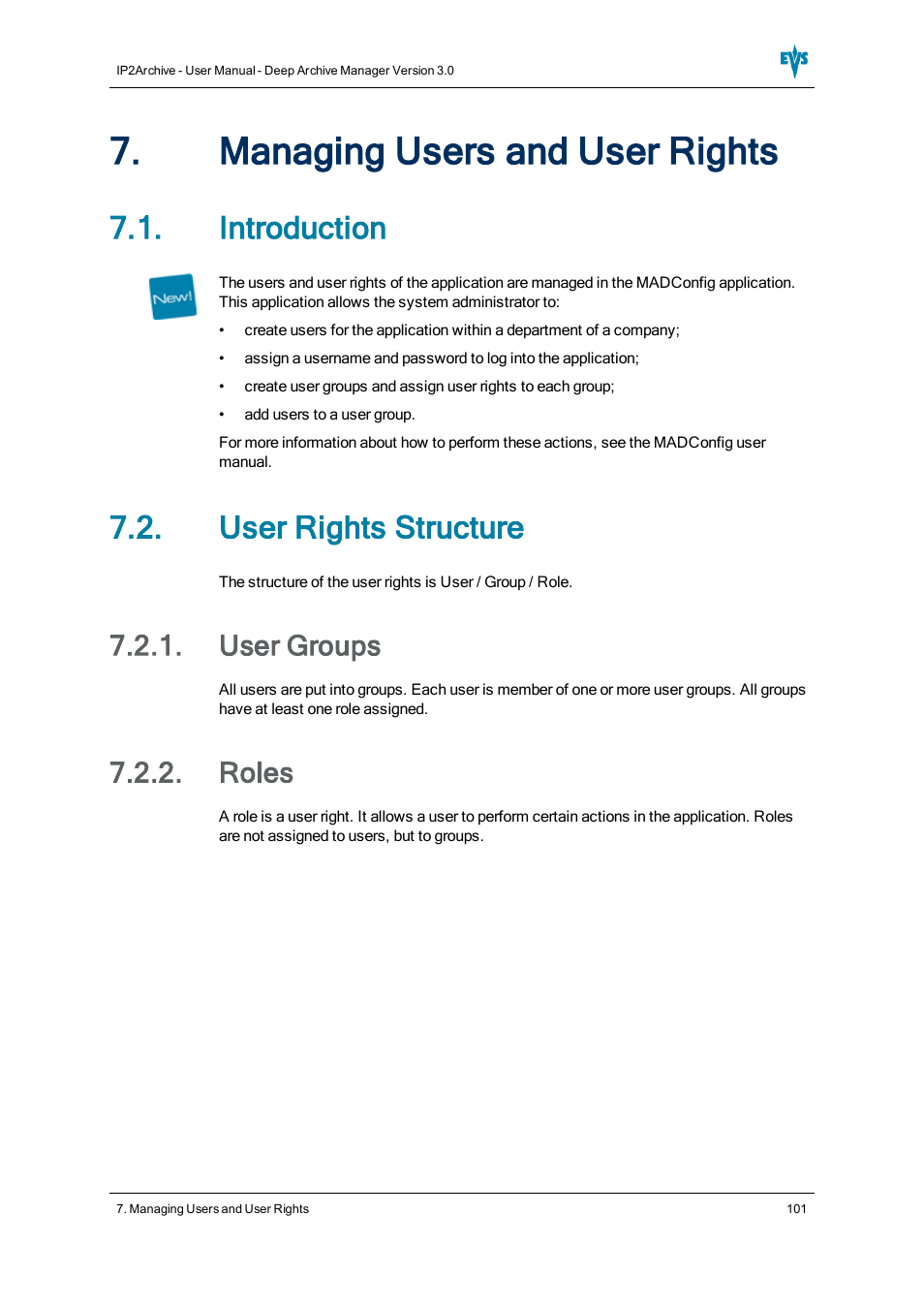 Managing users and user rights, Introduction, User rights structure | User groups, Roles | EVS IP2Archive Deep Archive Manager Version 3.0 - October 2012 User Manual User Manual | Page 108 / 111