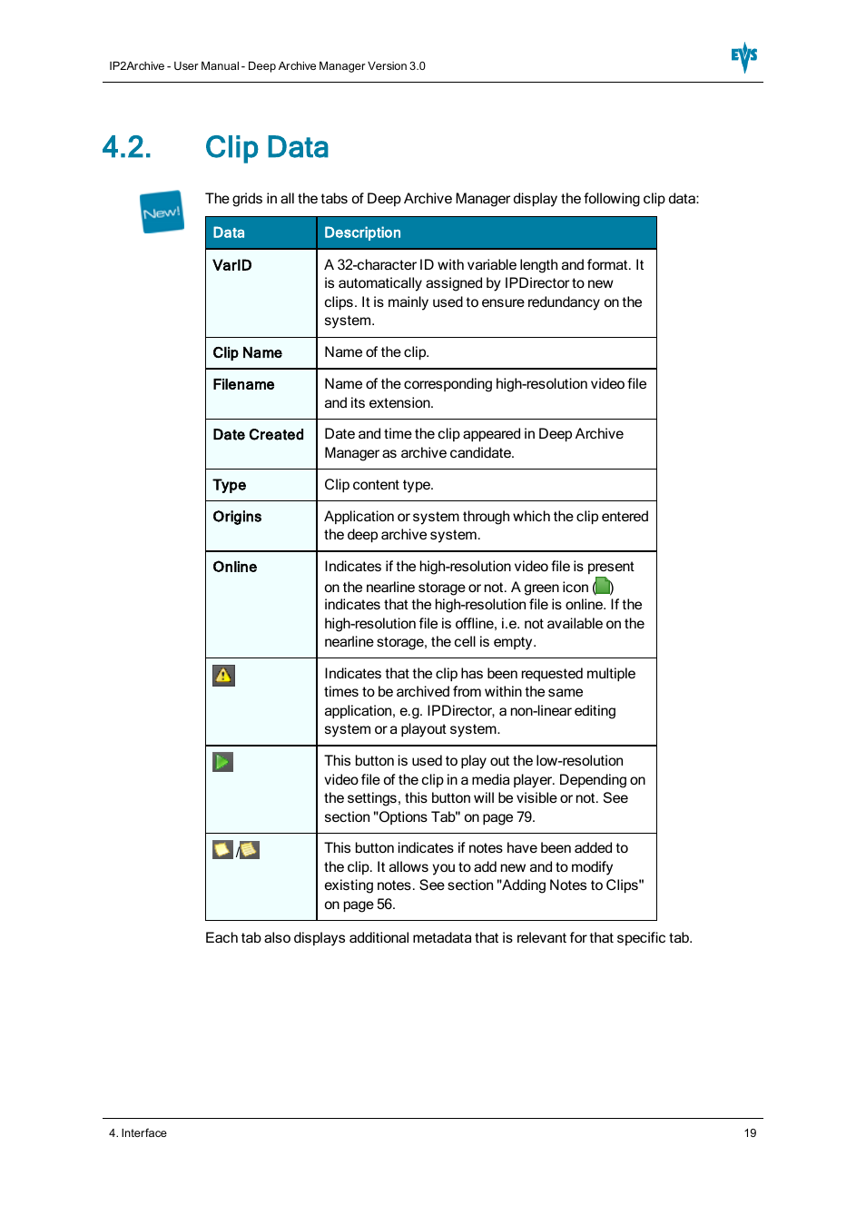 Clip data | EVS IP2Archive Deep Archive Manager Version 3.0 - October 2012 User Manual User Manual | Page 26 / 111