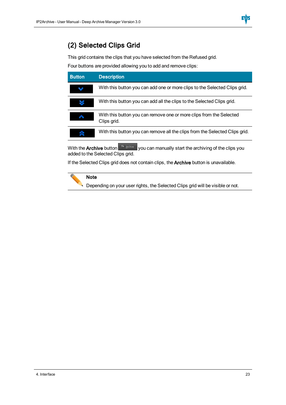 2) selected clips grid | EVS IP2Archive Deep Archive Manager Version 3.0 - October 2012 User Manual User Manual | Page 30 / 111