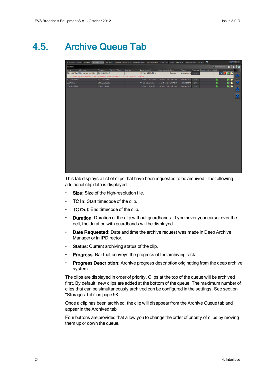 Archive queue tab | EVS IP2Archive Deep Archive Manager Version 3.0 - October 2012 User Manual User Manual | Page 31 / 111