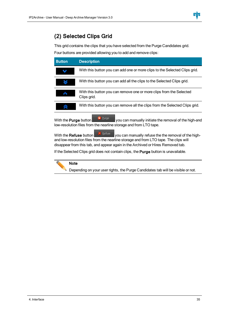2) selected clips grid | EVS IP2Archive Deep Archive Manager Version 3.0 - October 2012 User Manual User Manual | Page 42 / 111