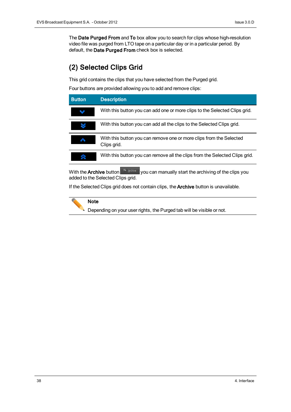 2) selected clips grid | EVS IP2Archive Deep Archive Manager Version 3.0 - October 2012 User Manual User Manual | Page 45 / 111
