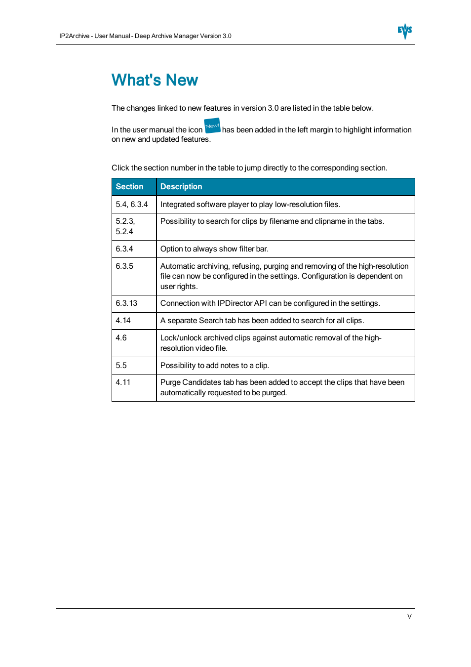 What's new | EVS IP2Archive Deep Archive Manager Version 3.0 - October 2012 User Manual User Manual | Page 6 / 111