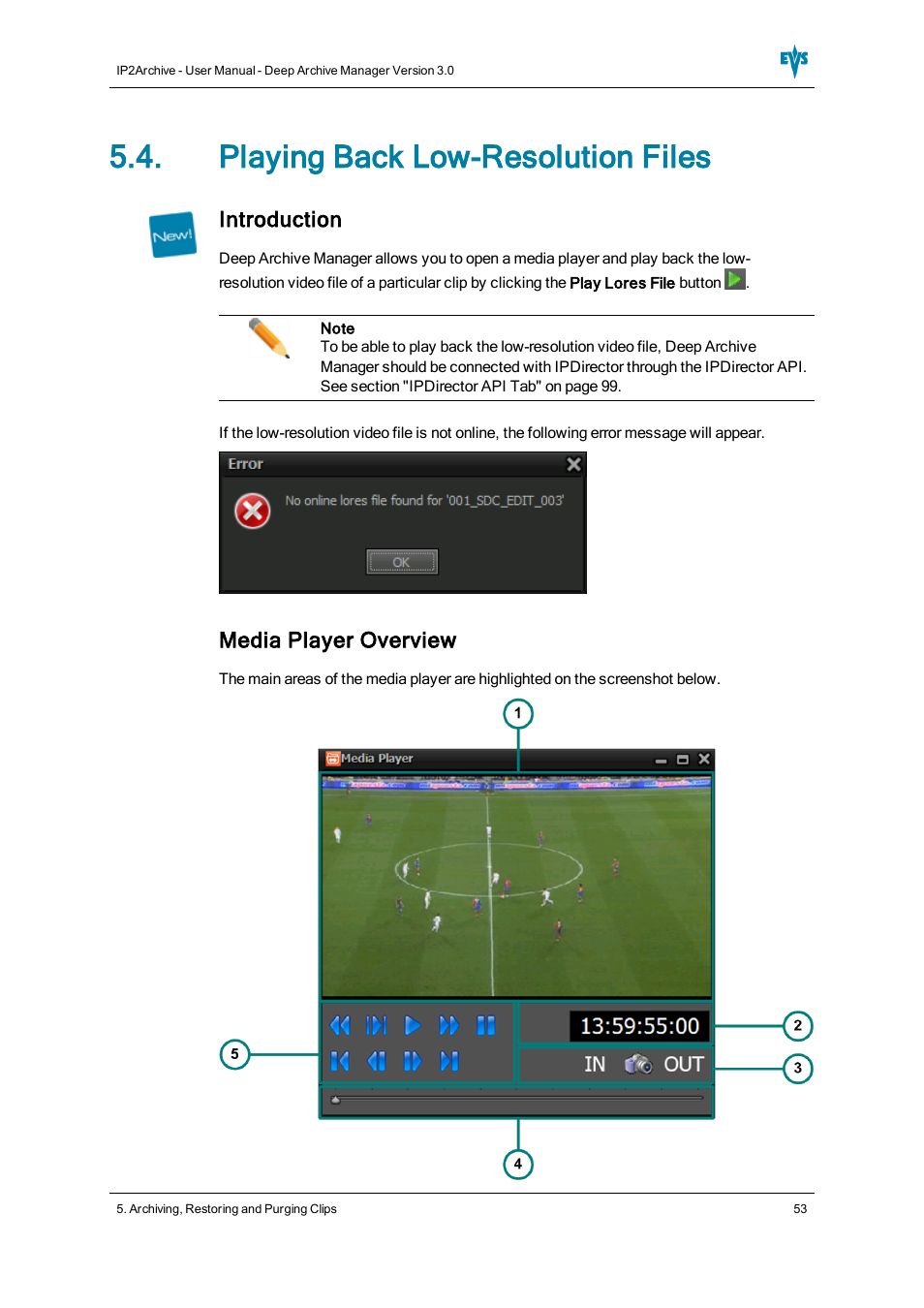 Playing back low-resolution files, Introduction, Media player overview | EVS IP2Archive Deep Archive Manager Version 3.0 - October 2012 User Manual User Manual | Page 60 / 111