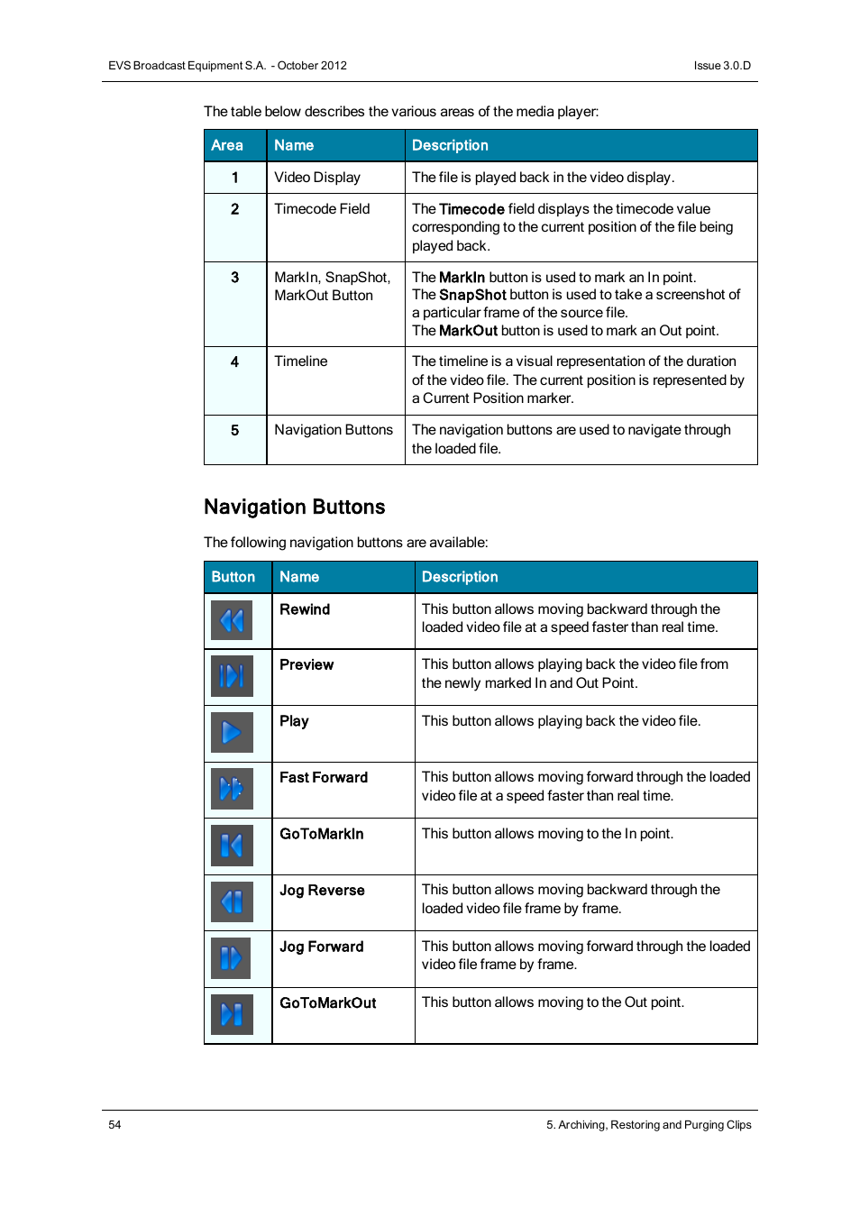 Navigation buttons | EVS IP2Archive Deep Archive Manager Version 3.0 - October 2012 User Manual User Manual | Page 61 / 111