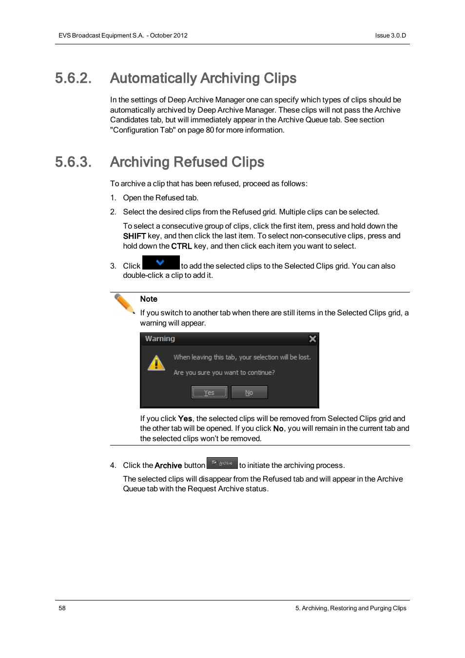 Automatically archiving clips, Archiving refused clips | EVS IP2Archive Deep Archive Manager Version 3.0 - October 2012 User Manual User Manual | Page 65 / 111
