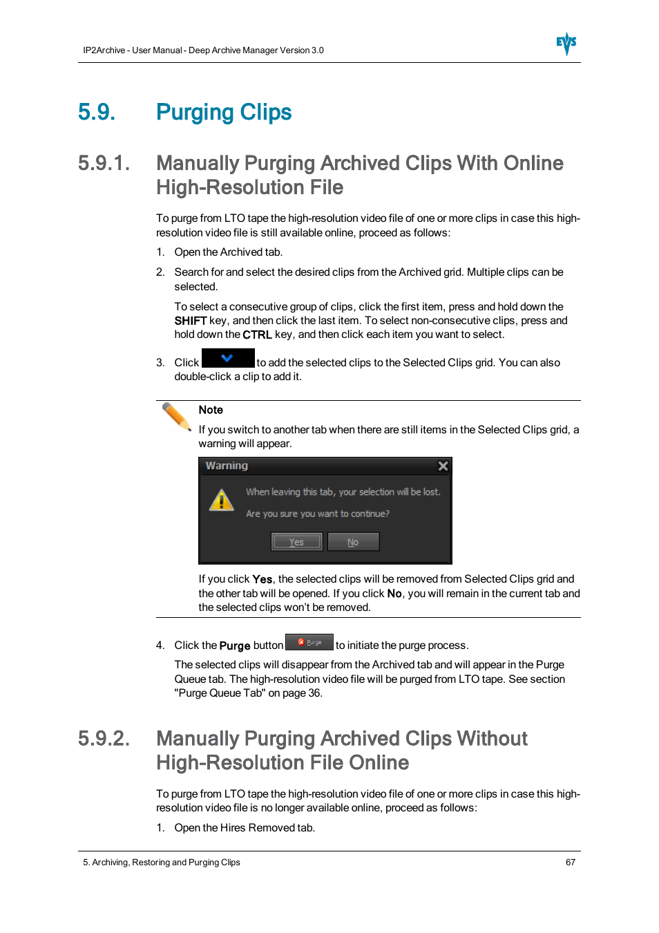 Purging clips, Online | EVS IP2Archive Deep Archive Manager Version 3.0 - October 2012 User Manual User Manual | Page 74 / 111